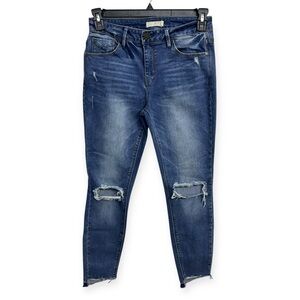 Blue Ankle-Length‎ Distressed Jeans